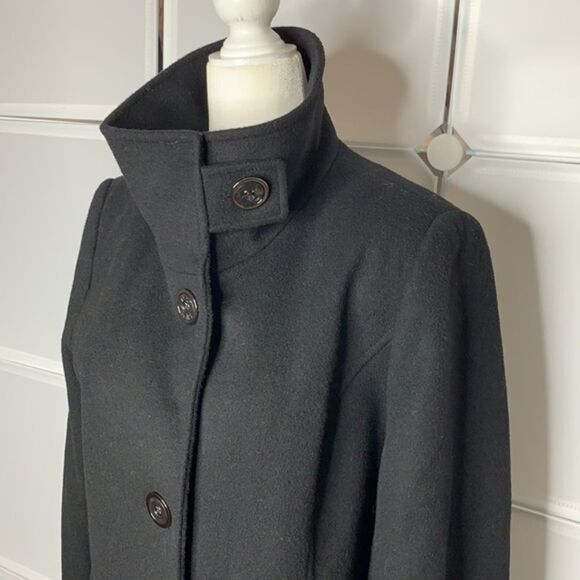 Kristen Blake Black Fine Australian Wool Blend Funnel Neck Pea Coat Size Small - Picture 4 of 13